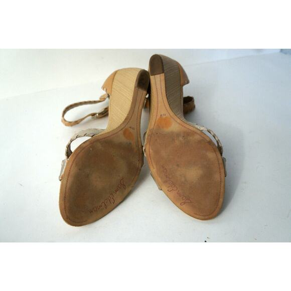 SAM EDELMAN Silvia US 10M Gold Nude Wedge Sandals Shoes w Ankle Strap & Zipper - Picture 7 of 7